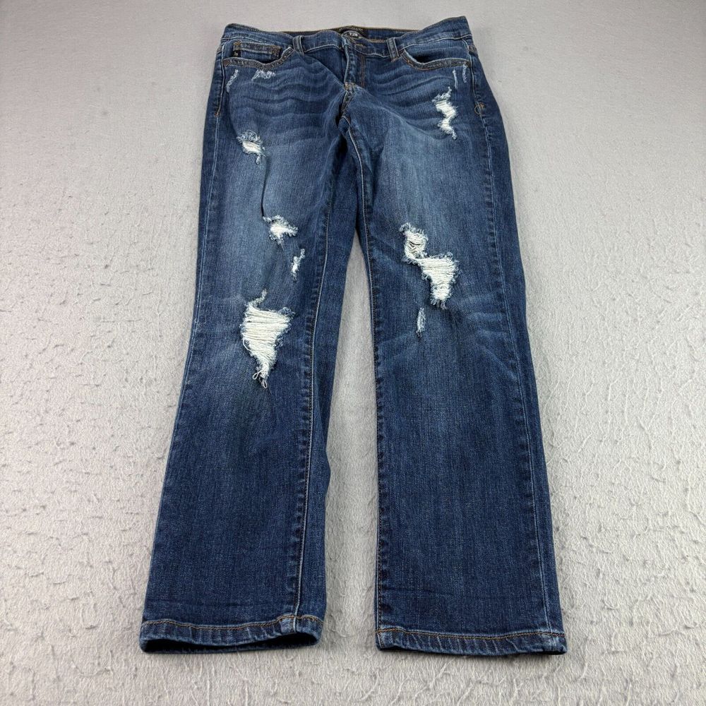 Judy Blue Jeans Womens‎ 7/28 Boyfriend Fit Distressed Denim Medium Wash